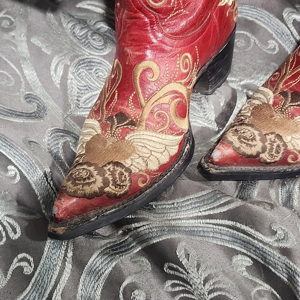 Old Gringo Red Heart With Wings Embroidered Cowboy Or Cowgirl Boots Size 6.5 - Picture 3 of 10